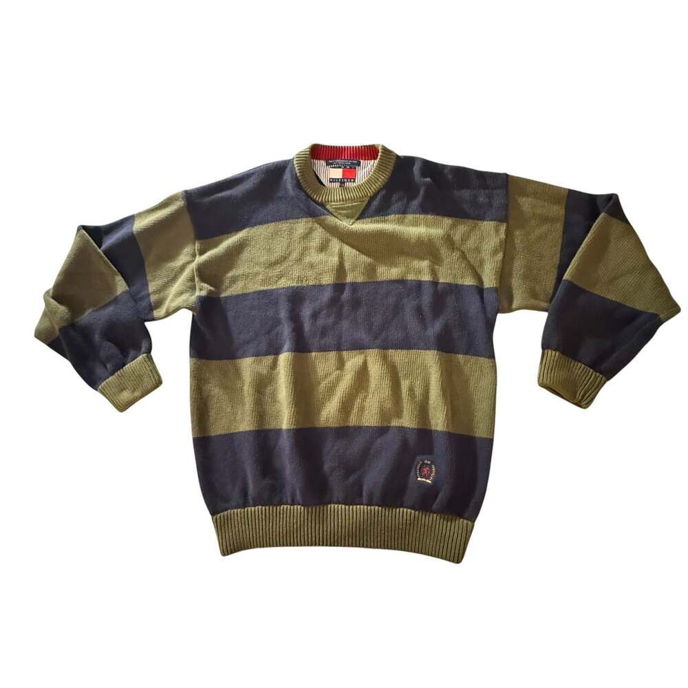 Vintage 90s Tommy Hilfiger Crest Striped Knit Crewneck Sweater